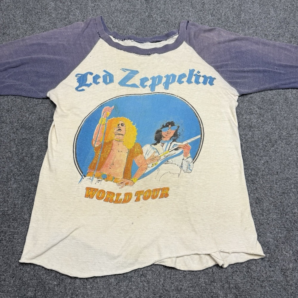 Vintage 1970s Led Zeppelin WORLD TOUR Rare Rock tshirt True Vintage USA Made S - Picture 3 of 15